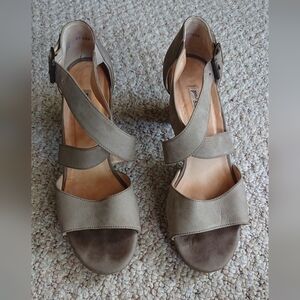 PAUL GREEN Taupe Leather Sandals Strappy Ankle Heels size 9.5